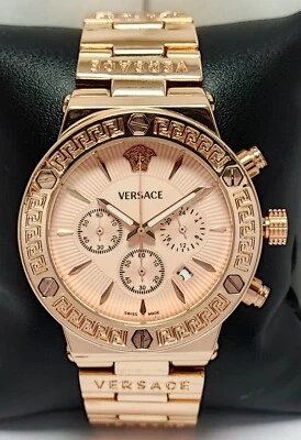 Reloj pulsera de cuarzo Versace de lujo cronógrafo con esfera de bronce correa de acero inoxidable para hombre Foto 1 de 4
