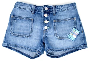 Polo Ralph Lauren Big Girls Denim Jeans Shorts Patchwork Size 12 Buttonfly Blue - Picture 1 of 8