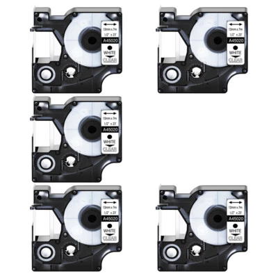 SUPERINK 5PK 1/2" White on Clear Label Tape 45020 For DYMO D1 LabelWriter 450 DUO