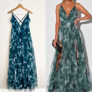 Neu ohne Etikett Elegant Moment smaragdgrün Batik rückenfreies Maxikleid - Bild 1 von 11