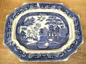 XXL Staffordshire Blue Willow Platter Plate 19th Century Antique - Picture 1 of 18