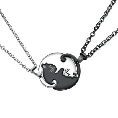 2pc Cat Matching Cute Pendant Love BFF Necklace Couple Stainless Steel Women Men Foto 1 de 4