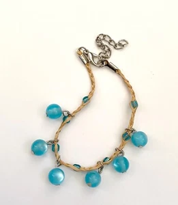 Pulsera beige de yute con abalorios azules nuevo hombre mujer bisuteria moda - Imagen 1 de 1