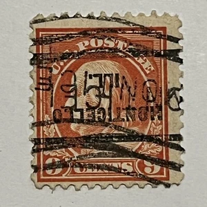 1914-1917 U.S. 9C FRANKLIN STAMP WITH INVERTED MONTICELLO, ILLINOIS PRECANCEL - Picture 1 of 3