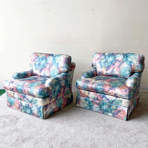 Postmodern Rainbow Brushed Fabric Swivel Rocking Chairs by Kravet Cover