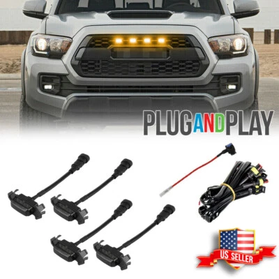 4x Raptor Style Smoked Lens Front Grille Amber LED Kit For 2016-19 Toyota Tacoma - Image 1 of 4