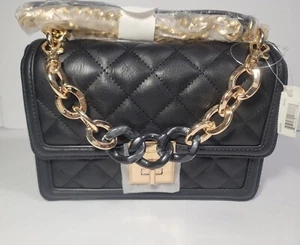 ALDO Crossbody Quilted Bag Purse Black Gold Plated Strap - Picture 1 of 13