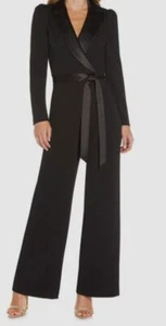 Adrianna Papell Women Black Satin Crepe Tuxedo Jumpsuit Size 4 - Picture 1 of 3