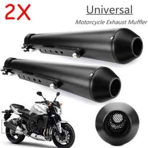 2X Fit For Harley Reverse Cone Megaphone Exhaust Pipes Motorcycle Mufflers Black - Picture 1 of 10