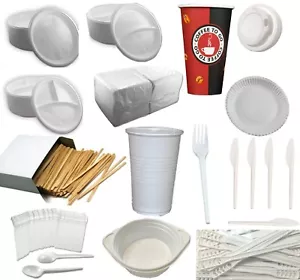 Wählbar:Weiß Plastik Geschirr Ess Besteck Menü Teller Becher Gabel Löffel Messer - Bild 1 von 2