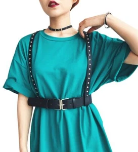 Black Leather Chest Harness Vest Gothic Body Waist Belt Punk Chain Bra Haraju... - Picture 1 of 7