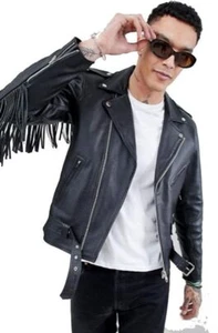 Racer Leather Jacket Biker Café Motorcycle Men's Black Genuine Real... - Picture 1 of 39