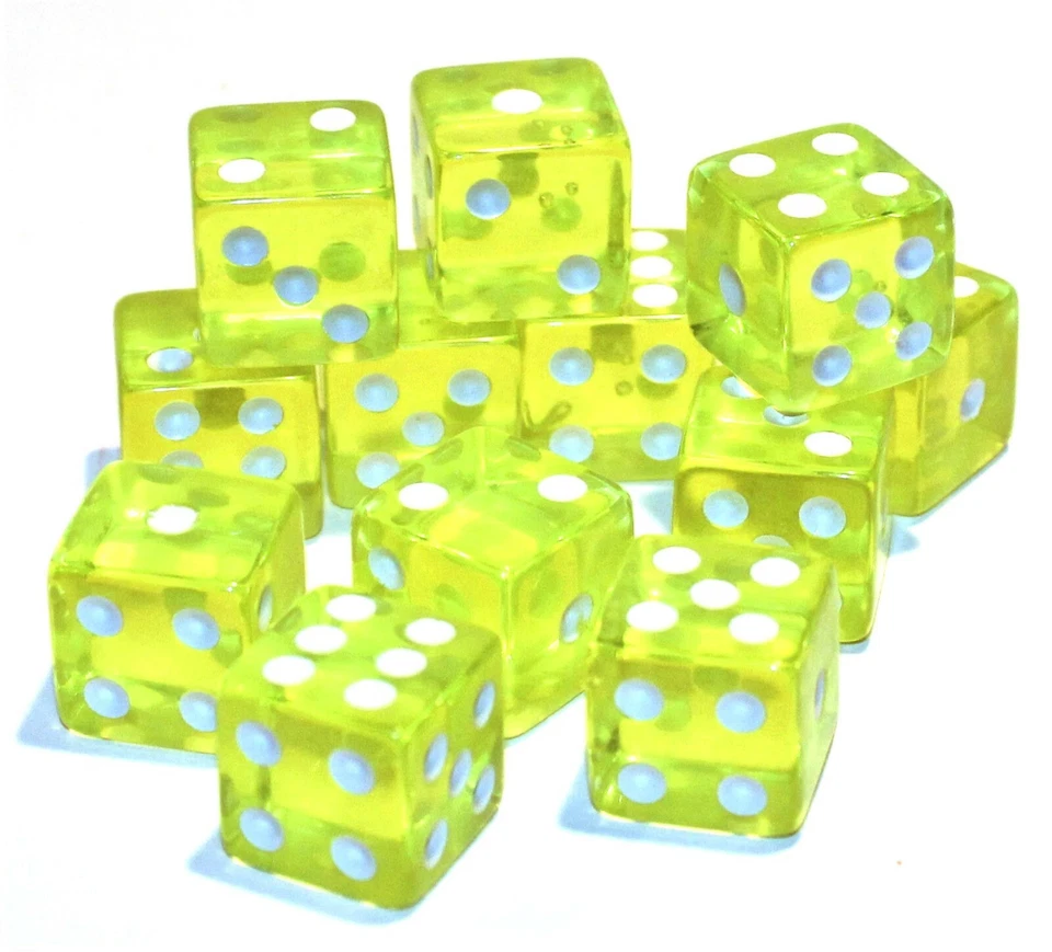 New Set of 12 Translucent 16mm Dice – 5/8" Standard Game Dice - Yellow - Image 1 of 1