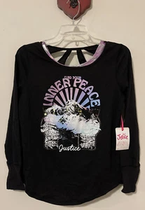Justice Girls Large 12/14 Black “Inner Peace” Shirt & Sports Bra Set NWT! A6204 - Picture 1 of 4