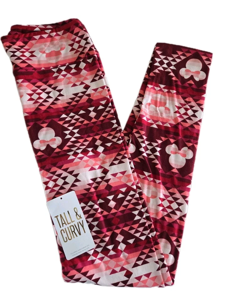 Leggings LuLaRoe Disney TC Minnie Mouse triângulos rosa vermelho alto e curvilíneo novo com etiquetas😍  - Imagem 1 de 1