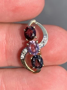 9 Carat Gold Diamond Ruby Sapphire Blue & Pink Pendant 10K - Picture 1 of 7
