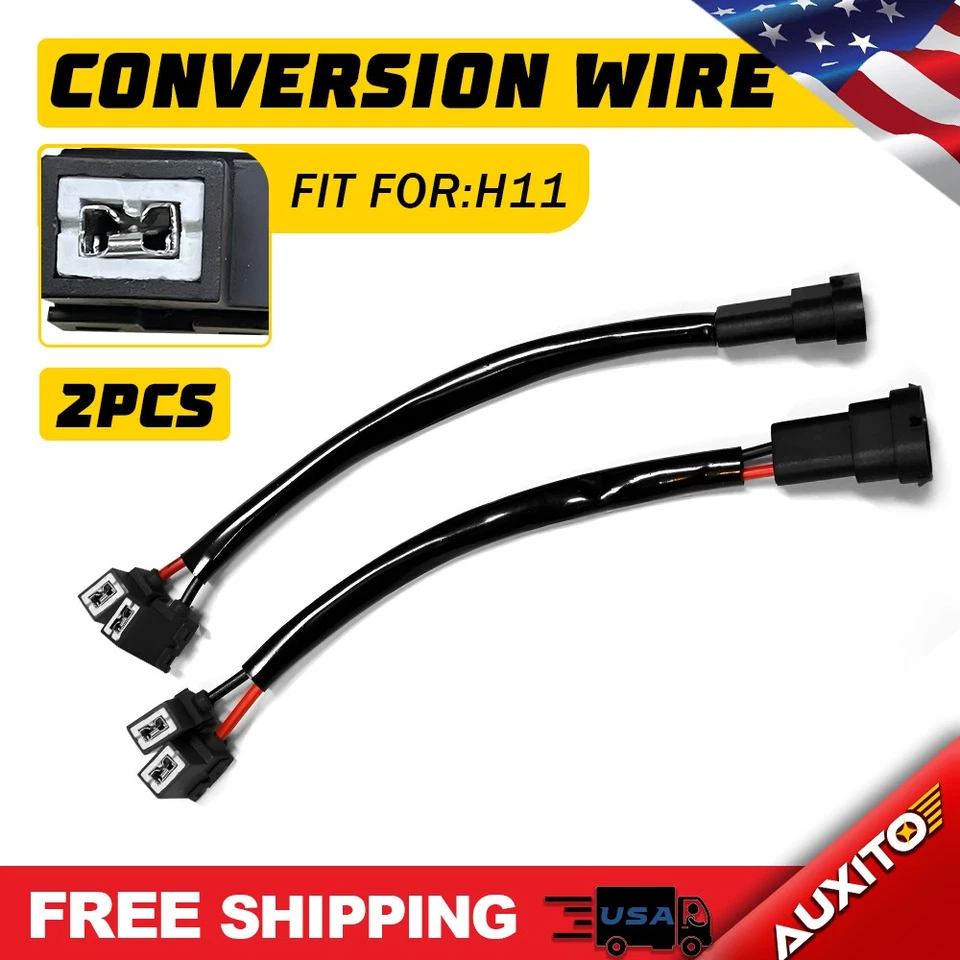 12V Conversion Wire H11 Fog Two Bulb Adapter Harness Lamp Light Replace Socket - Image 1 of 4