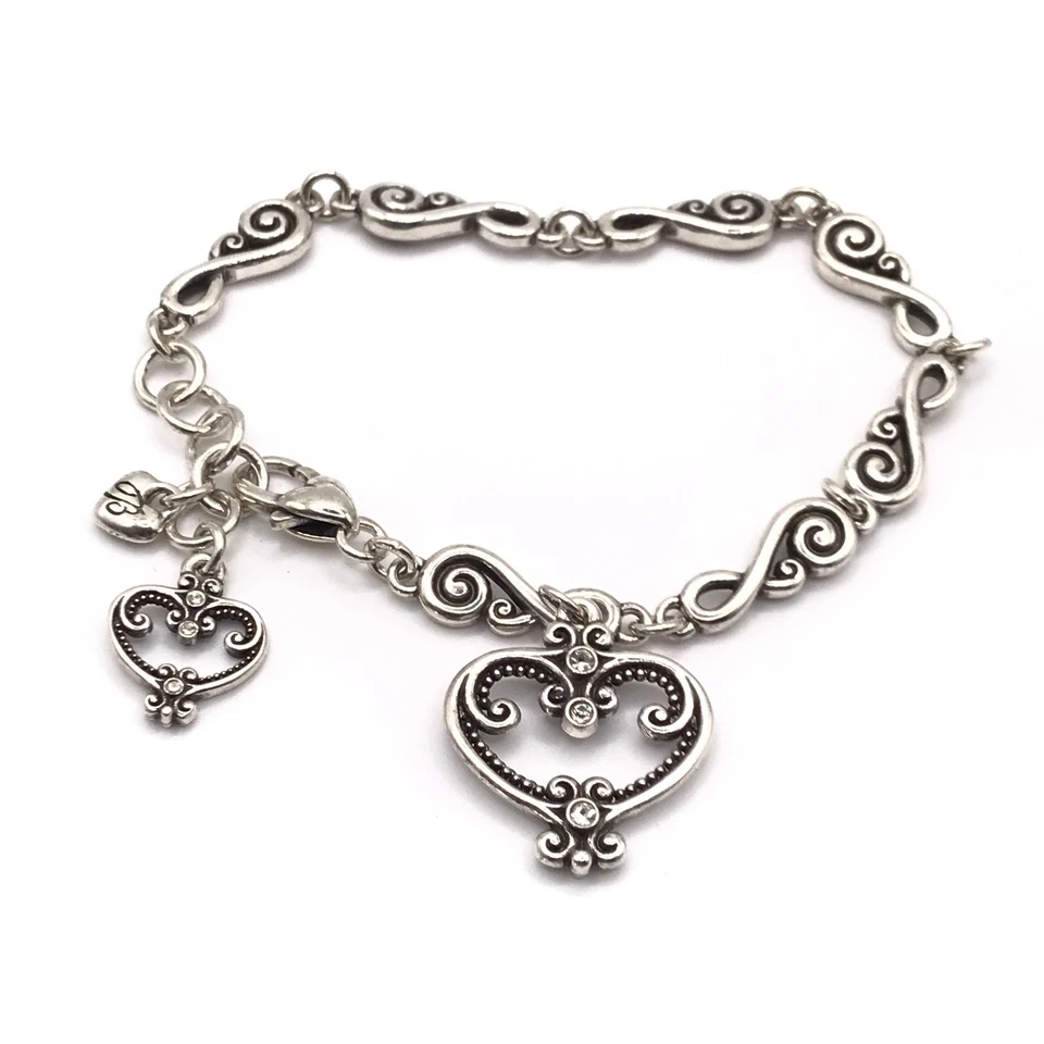 Pulsera Brighton Dije Corazón Estilo Italiano Placa Plata Cristales Victoriano Foto 1 de 4