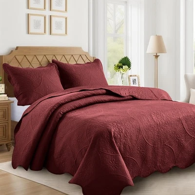 Colcha 3 Piezas Acolchada Floral Reversible Suave Colcha Cama Queen King Foto 1 de 4