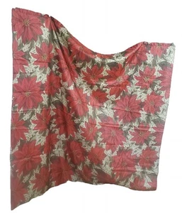 Christmas Fabric Shower Curtain Large Floral Poinsettia Shimmer Design Red Green - Picture 1 of 6