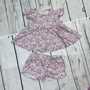 Posh Peanut Floral 2-teiliges kurzes Shirt Set Rüschen Größe 2T Schlafanzug - Bild 1 von 8