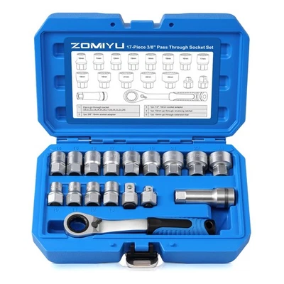17-Piece Pass Through Socket Set, Chrome Vanadium Steel, Metric Pass-Through ... - Image 1 of 4