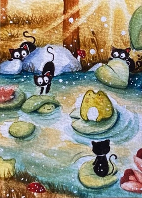 ACEO猫印花原版画 — 第 1/4 张图片