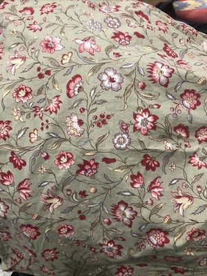 Pottery Barn Hazel Sage Green And Red Twin Duvet Cover - Image 1 of 2