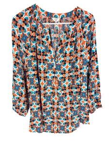 Crown & Ivy Oberteil Übergröße 2X blau orange Pullover 3/4 Arm Damen Viskose NEU - Bild 1 von 5