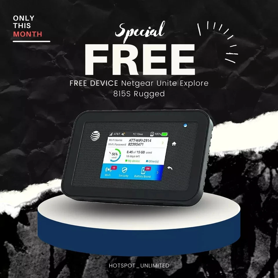 AT&T 无限制数据热点计划 - 每月 79.99 美元 - 免费 Netgear MiFi 4G LTE - — 第 1/1 张图片