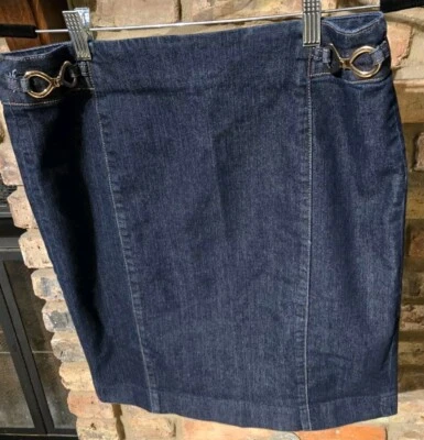 Falda Para Mujer Talla 10 Ellen Tracy Mini Falda Azul Denim Espalda Abertura Cremalleras Logo Foto 1 de 4