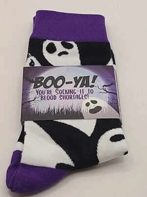 BOO-YA! Calcetines de regalo de donación de sangre de Halloween, fantasmas morados y blancos, talla única Foto 1 de 2