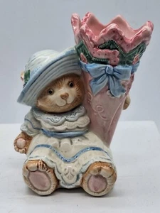Fitz & Floyd Bear Bud Vase Ceramic Floral 5 in Hand Painted Taiwan 1993 - Picture 1 of 8