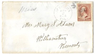 Petaluma, California to Williamstown, Vermont 1884 Scott 210 Cover, Fancy Cancel - Image 1 of 2