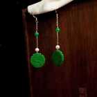 Natural Jadeite Double Happiness Earrings Freshwater pearl Diy FOOL'S DAY
