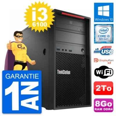 PC tour LENOVO P310 MT Intel Core i3-6100 RAM 8Go Disco Duro 2To Windows 10 Wifi - Imagen 1 de 4