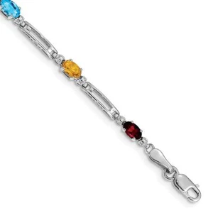 14K Solid White Gold Diamond Multi-color Tennis Bracelet - Picture 1 of 8
