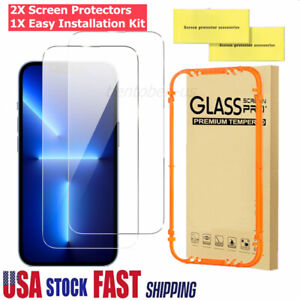 2X Tempered Glass Screen Protector For iPhone 14 13 12 Pro Max Installation Kit
