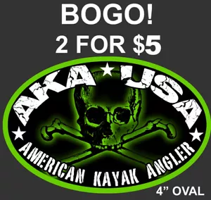 American Kayak Angler fishing JOLLY YAKKER SKULL & BONES Decal Sticker 4" oval - Picture 1 of 3