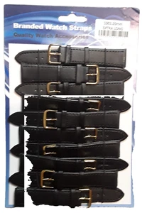Großhandel Restposten: - 10 extra lang - 20 mm - schwarzes Leder - Uhrenarmbänder. - Bild 1 von 1