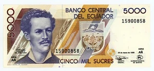 Ecuador  … P-128c … 5.000 Sucres … 1999 … Choice*UNC*.  Serie "AN" - Bild 1 von 2