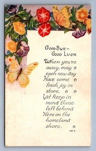 Postcard Vintage Good Bye Good Luck Poem Poetry Flowers Butterfly Colorful - Picture 1 of 2