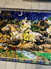 Vtg ￼ Tapestry78”/45” captive love horses, stars moon, LG blue Boho