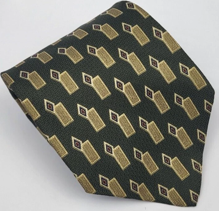 Corbata de seda Geoffrey Beene gris dorado rojo geométrica para hombre EE. UU. 56 x 3,7/8 Foto 1 de 4