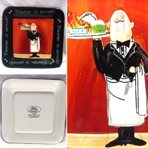 DINNER IS SERVED 8.25" SQUARE PLATE TRACY FLICKINGER CERTIFIED INTERNATIONAL - Picture 1 of 12