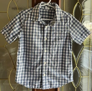 GAP Blue & White Checkered 100% Cotton Short-sleeve Button Down Shirt Boys Sz 5 - Picture 1 of 6