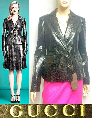 $3450 Gucci 8 44 измельченной кожи Blazer куртка пеплум пальто женщин подарок новый Италия - Изображение 1 из 4