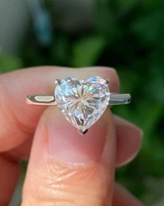 2Ct Heart Cut Lab-Created Diamond Solitaire Engagement Ring 14k White Gold Over - Picture 1 of 6