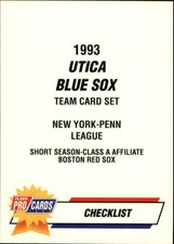 1993 Utica Blue Sox Fleer/ProCards #3550 Checklist