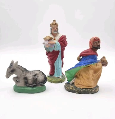 Nativity Figures Fontanini Paper Mache 2 Kings Wisemen & 1 Donkey Italy Vintage - Image 1 of 4